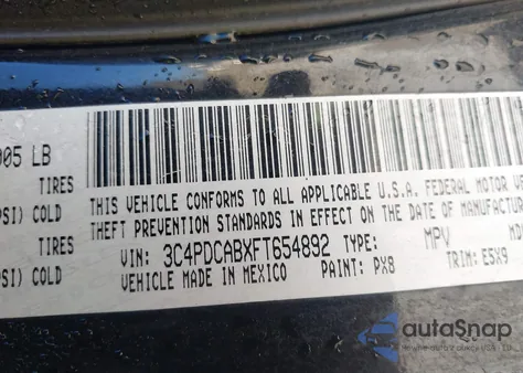 2015 Dodge Journey American Value Pkg из США, поврежденный, VIN 3C4PDCABXFT654892